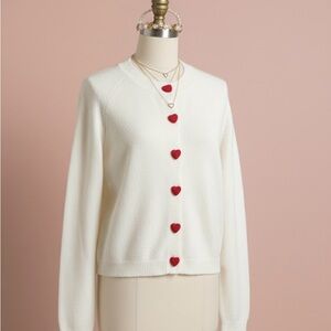 Jessica Simpson Cream Cardigan with Red Heart Buttons